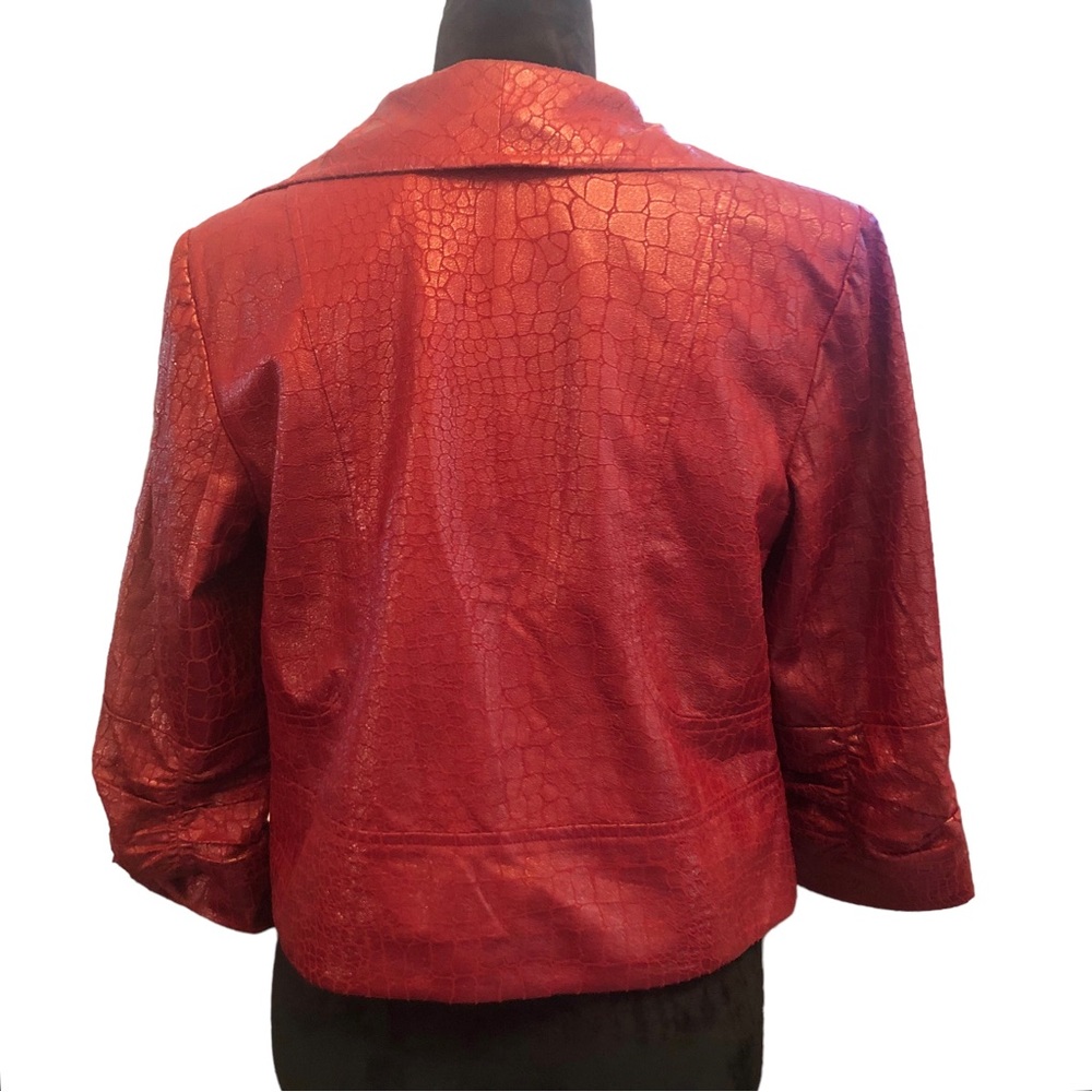Anthracite Red Faux Crocodile Moto Jacket size 6 - Picture 8 of 11